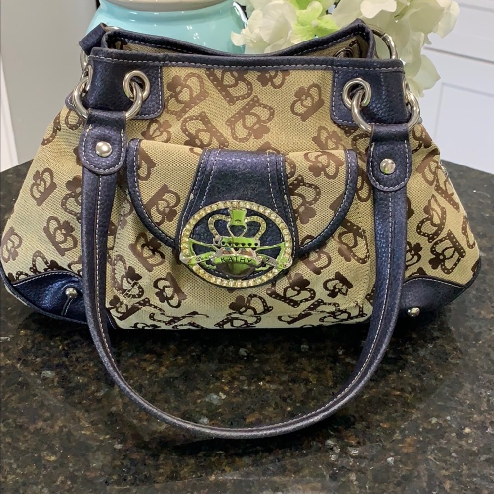 Crown Logo Tan and Blue Handbag